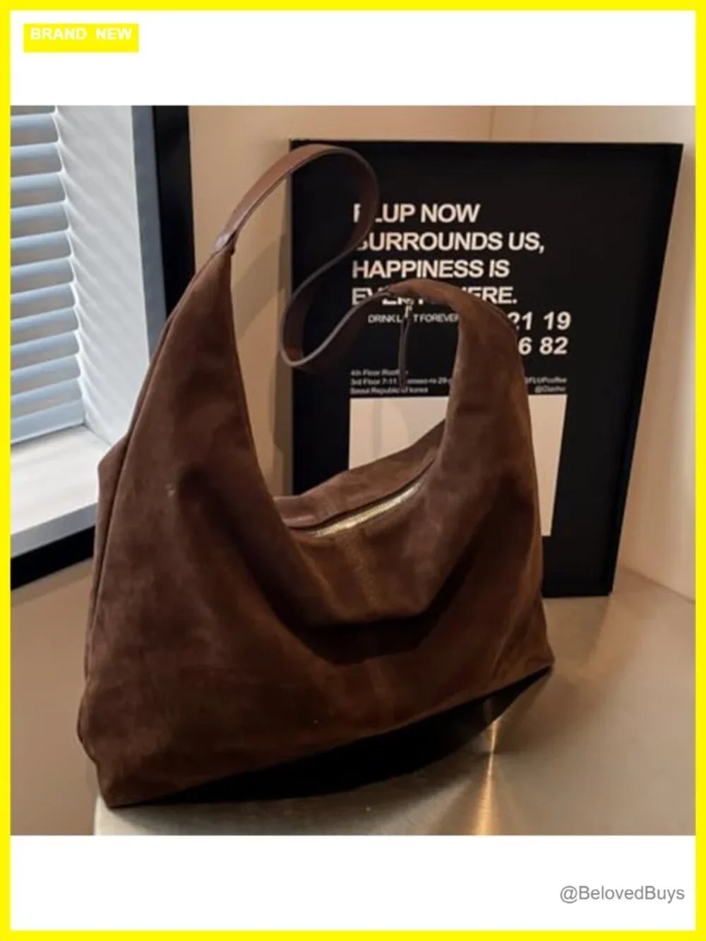 Faux Suede Hobo Shoulder Bag Tote Fall Winter Work Travel Handbag